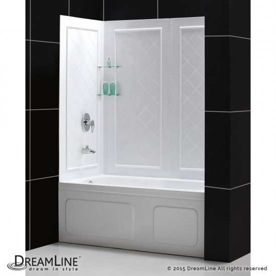 Infinity-Z 56-60 in. W x 60 in. H Clear Sliding Tub Door in Satin Black with White Acrylic Backwall Kit