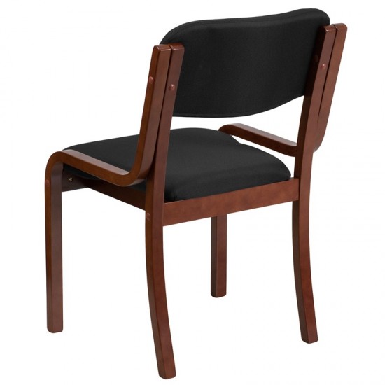 Contemporary Walnut Wood Side Reception Chair with Black Fabric Seat