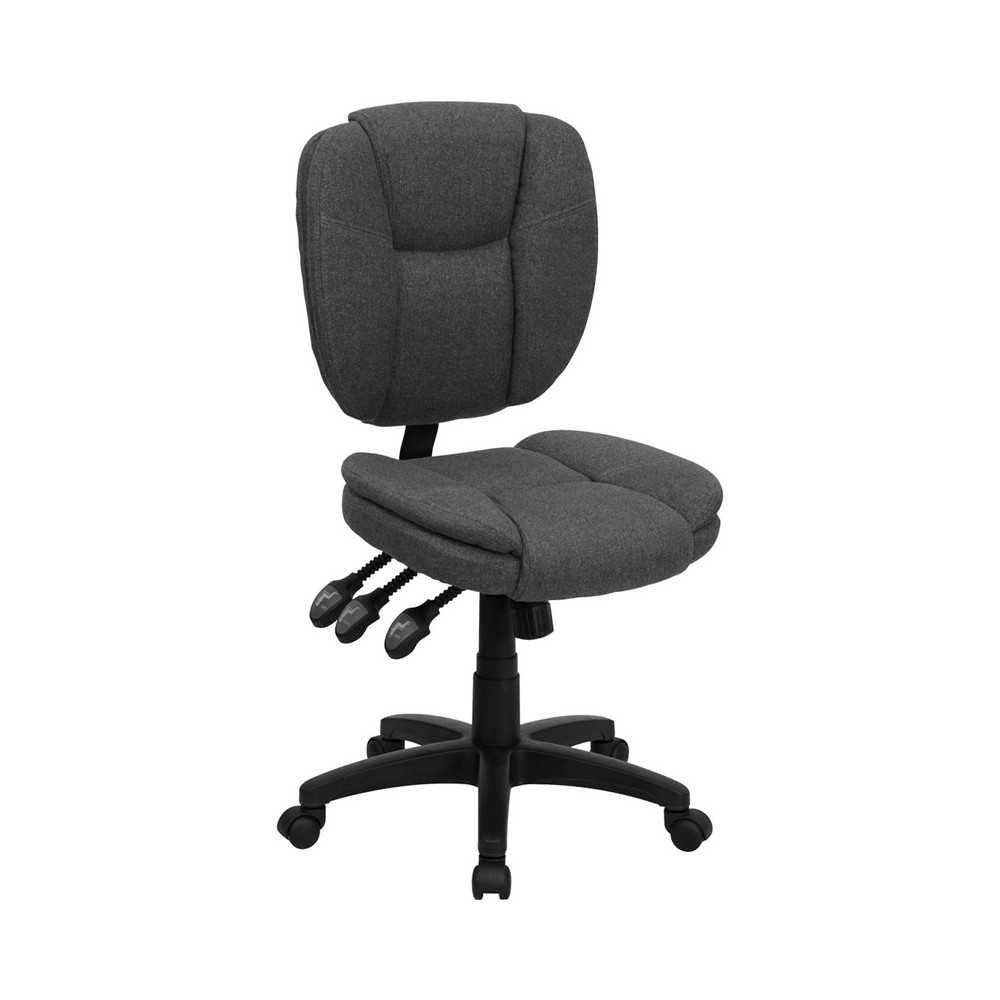 Mid-Back Gray Fabric Multifunction Swivel Ergonomic Task Office Chair with Pillow Top Cushioning