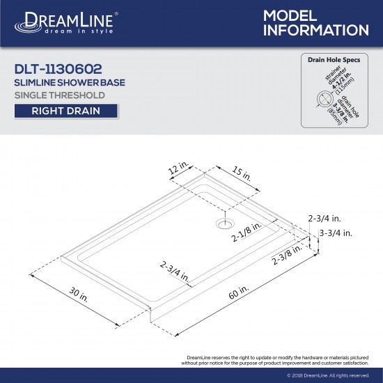 30 in. D x 60 in. W x 75 5/8 in. H Right Drain Acrylic Shower Base and QWALL-3 Backwall Kit In White