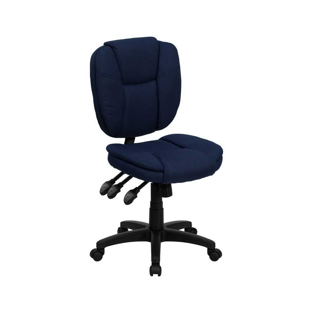 Mid-Back Navy Blue Fabric Multifunction Swivel Ergonomic Task Office Chair with Pillow Top Cushioning