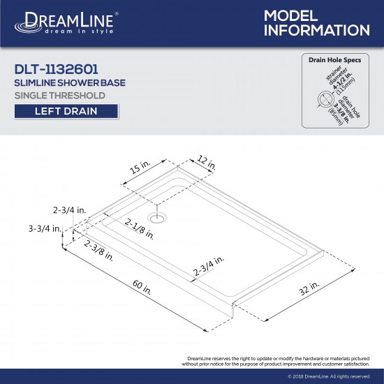 32 in. D x 60 in. W x 75 5/8 in. H Left Drain Acrylic Shower Base and QWALL-3 Backwall Kit In White