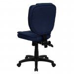 Mid-Back Navy Blue Fabric Multifunction Swivel Ergonomic Task Office Chair with Pillow Top Cushioning