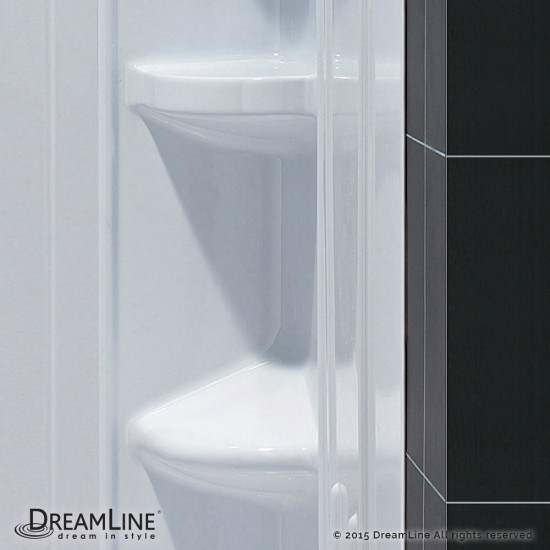 32 in. D x 60 in. W x 75 5/8 in. H Right Drain Acrylic Shower Base and QWALL-3 Backwall Kit In White