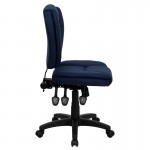 Mid-Back Navy Blue Fabric Multifunction Swivel Ergonomic Task Office Chair with Pillow Top Cushioning