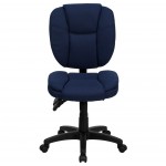 Mid-Back Navy Blue Fabric Multifunction Swivel Ergonomic Task Office Chair with Pillow Top Cushioning