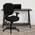 Mid-Back Black Fabric Multifunction Swivel Ergonomic Task Office Chair with Pillow Top Cushioning and Arms