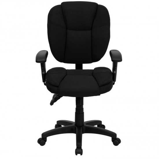 Mid-Back Black Fabric Multifunction Swivel Ergonomic Task Office Chair with Pillow Top Cushioning and Arms