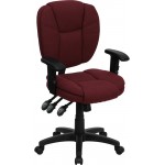 Mid-Back Burgundy Fabric Multifunction Swivel Ergonomic Task Office Chair with Pillow Top Cushioning and Arms