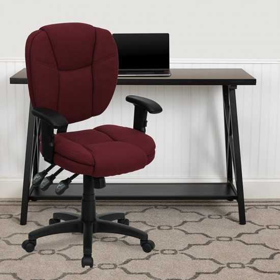 Mid-Back Burgundy Fabric Multifunction Swivel Ergonomic Task Office Chair with Pillow Top Cushioning and Arms