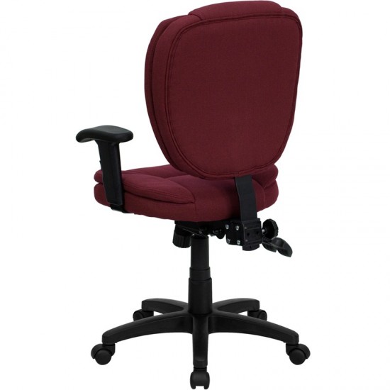 Mid-Back Burgundy Fabric Multifunction Swivel Ergonomic Task Office Chair with Pillow Top Cushioning and Arms