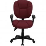 Mid-Back Burgundy Fabric Multifunction Swivel Ergonomic Task Office Chair with Pillow Top Cushioning and Arms