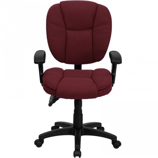 Mid-Back Burgundy Fabric Multifunction Swivel Ergonomic Task Office Chair with Pillow Top Cushioning and Arms