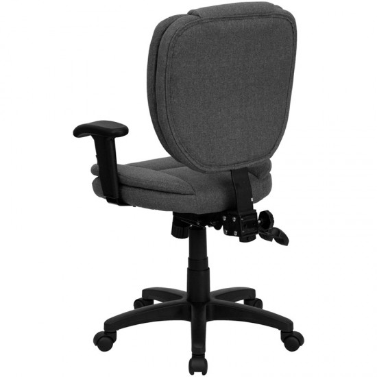 Mid-Back Gray Fabric Multifunction Swivel Ergonomic Task Office Chair with Pillow Top Cushioning and Arms