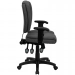 Mid-Back Gray Fabric Multifunction Swivel Ergonomic Task Office Chair with Pillow Top Cushioning and Arms