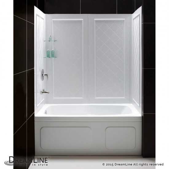 Visions 56-60 in. W x 60 in. H Semi-Frameless Sliding Tub Door in Brushed Nickel with White Acrylic Backwall Kit