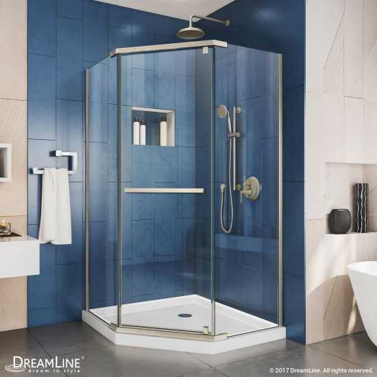 Prism 34 1/8 in. x 72 in. Frameless Neo-Angle Pivot Shower Enclosure in Brushed Nickel