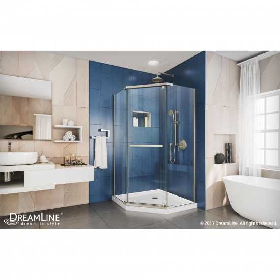 Prism 34 1/8 in. x 72 in. Frameless Neo-Angle Pivot Shower Enclosure in Brushed Nickel