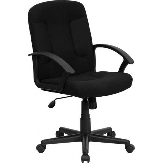 Mid-Back Black Fabric Executive Swivel Office Chair with Nylon Arms