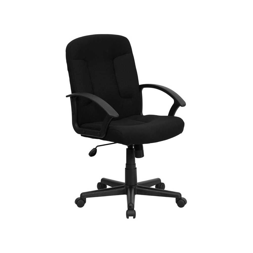 Mid-Back Black Fabric Executive Swivel Office Chair with Nylon Arms