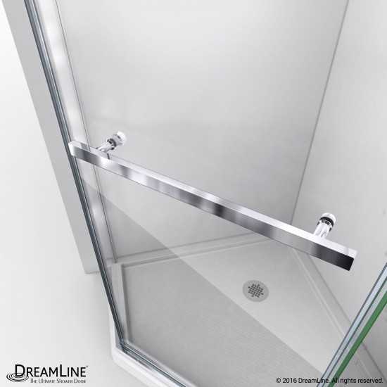 Prism 34 1/8 in. x 72 in. Frameless Neo-Angle Pivot Shower Enclosure in Brushed Nickel