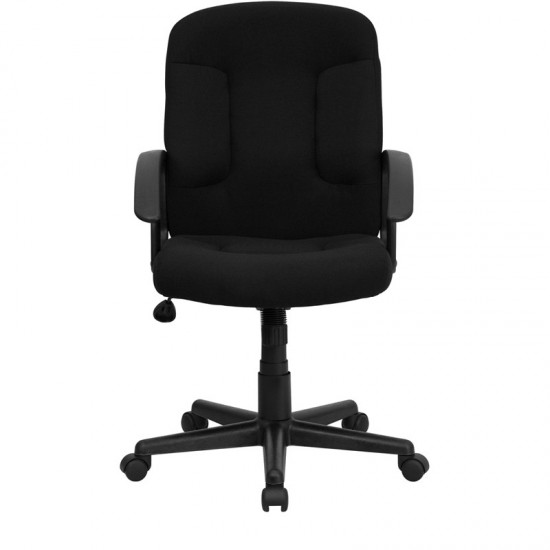 Mid-Back Black Fabric Executive Swivel Office Chair with Nylon Arms