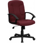 Mid-Back Burgundy Fabric Executive Swivel Office Chair with Nylon Arms