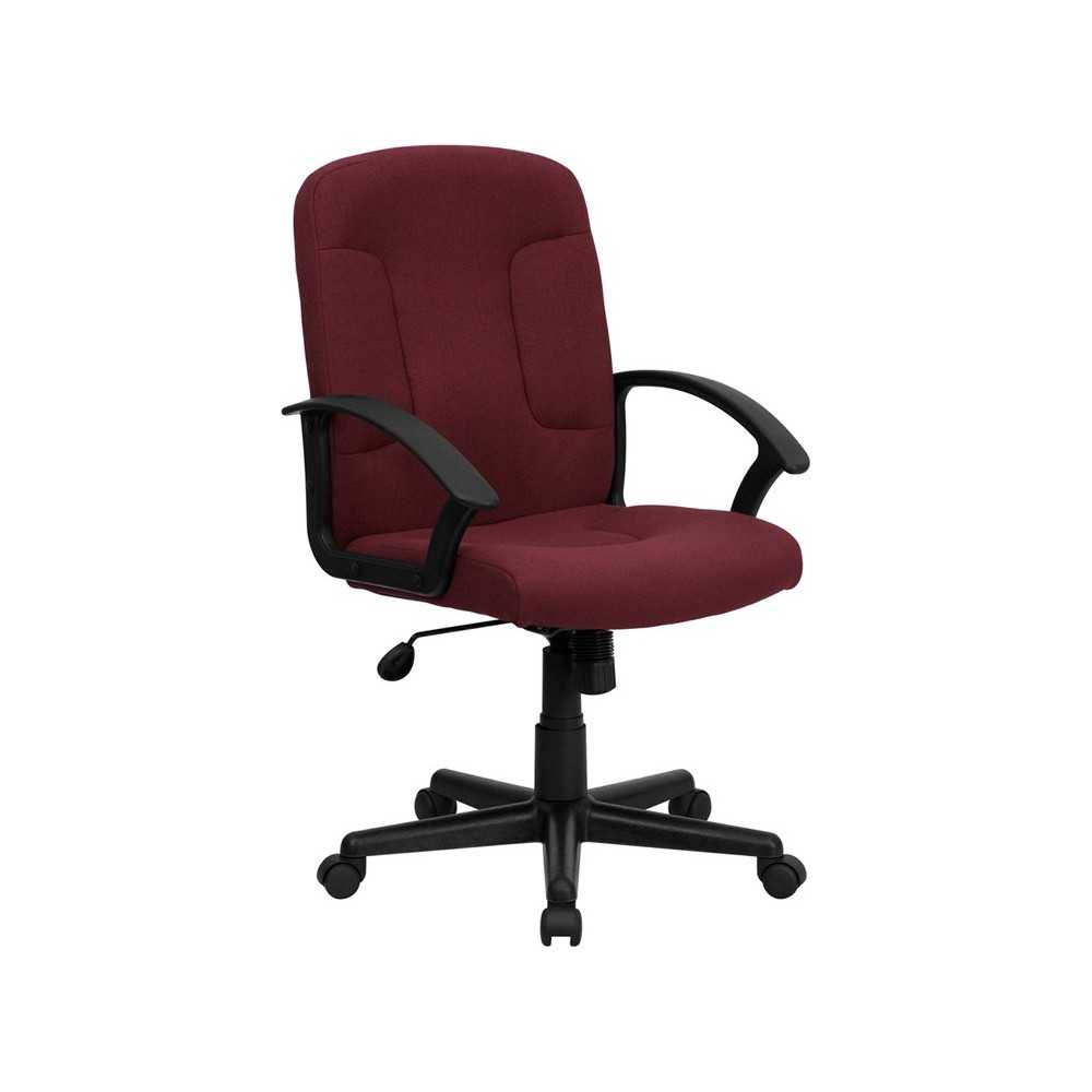 Mid-Back Burgundy Fabric Executive Swivel Office Chair with Nylon Arms