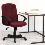 Mid-Back Burgundy Fabric Executive Swivel Office Chair with Nylon Arms