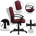 Mid-Back Burgundy Fabric Executive Swivel Office Chair with Nylon Arms