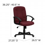 Mid-Back Burgundy Fabric Executive Swivel Office Chair with Nylon Arms