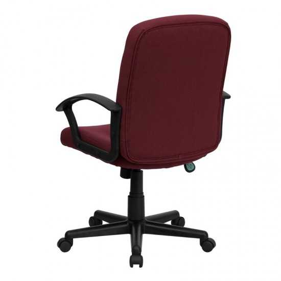 Mid-Back Burgundy Fabric Executive Swivel Office Chair with Nylon Arms