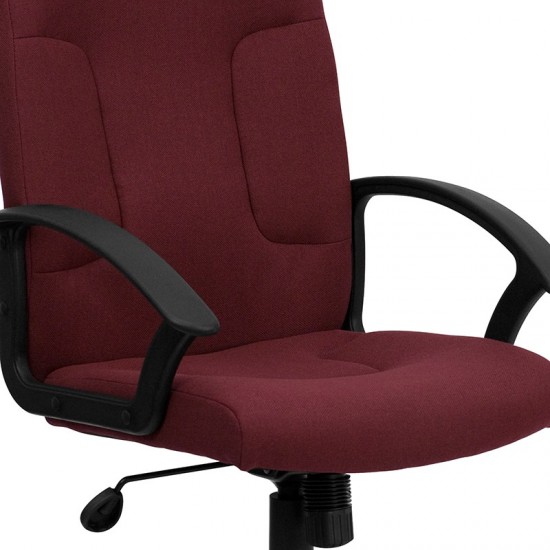 Mid-Back Burgundy Fabric Executive Swivel Office Chair with Nylon Arms