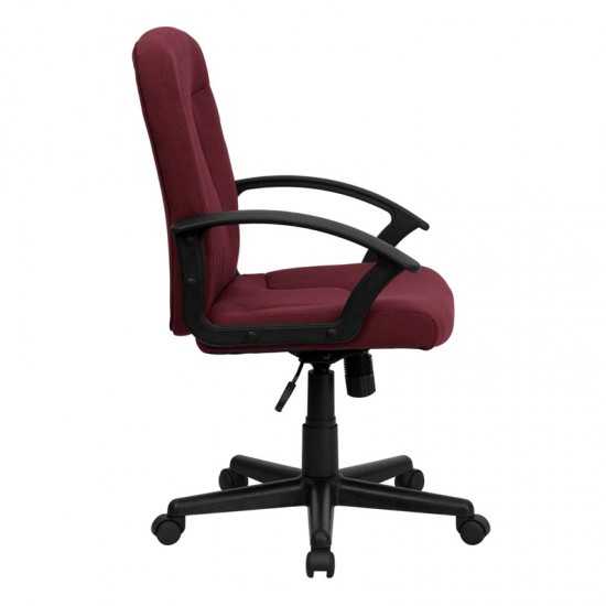 Mid-Back Burgundy Fabric Executive Swivel Office Chair with Nylon Arms