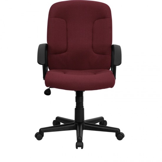 Mid-Back Burgundy Fabric Executive Swivel Office Chair with Nylon Arms