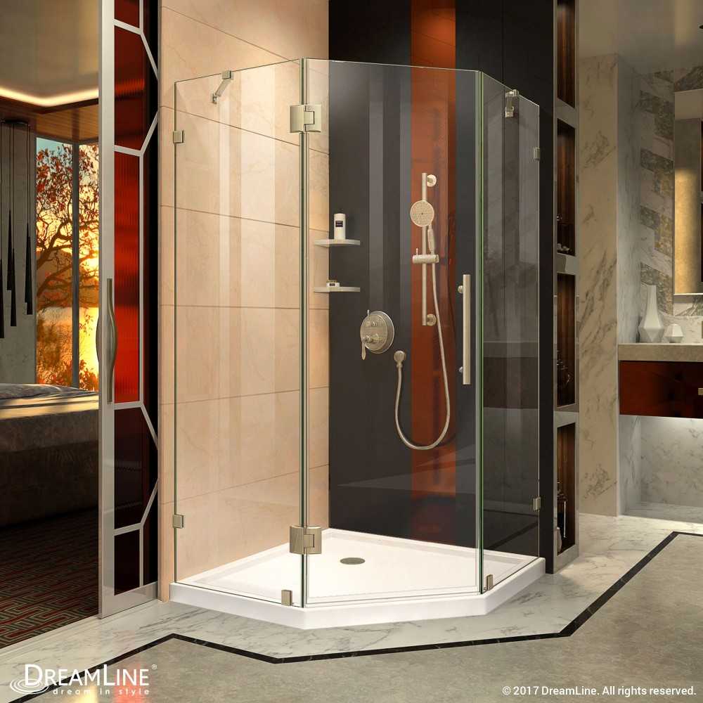 Prism Lux 34 5/16 in. x 72 in. Fully Frameless Neo-Angle Hinged Shower Enclosure in Brushed Nickel