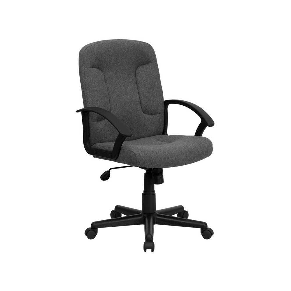 Mid-Back Gray Fabric Executive Swivel Office Chair with Nylon Arms