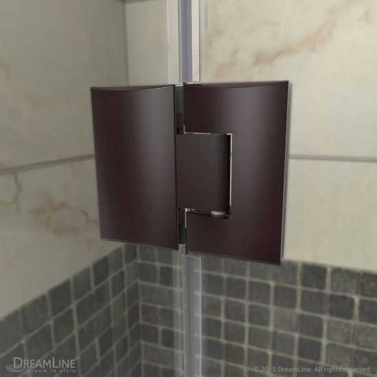 Prism Lux 34 5/16 in. x 72 in. Fully Frameless Neo-Angle Hinged Shower Enclosure in Oil Rubbed Bronze