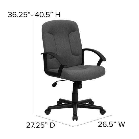 Mid-Back Gray Fabric Executive Swivel Office Chair with Nylon Arms