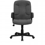 Mid-Back Gray Fabric Executive Swivel Office Chair with Nylon Arms