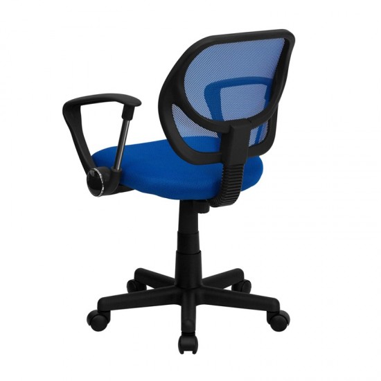 Low Back Blue Mesh Swivel Task Office Chair with Curved Square Back and Arms