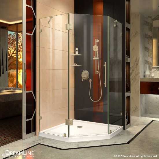 Prism Lux 38 in. x 72 in. Fully Frameless Neo-Angle Hinged Shower Enclosure in Brushed Nickel