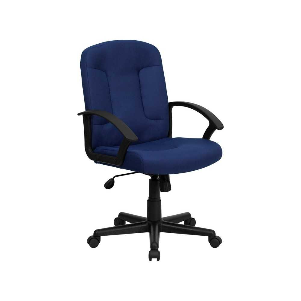 Mid-Back Navy Fabric Executive Swivel Office Chair with Nylon Arms