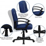 Mid-Back Navy Fabric Executive Swivel Office Chair with Nylon Arms