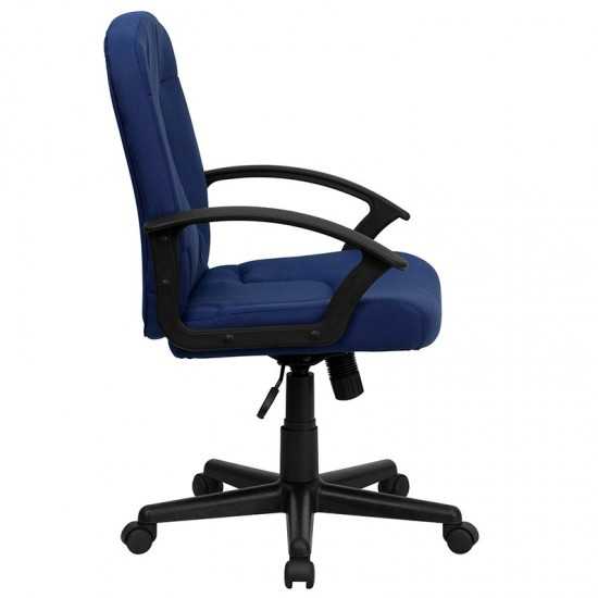 Mid-Back Navy Fabric Executive Swivel Office Chair with Nylon Arms