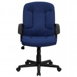 Mid-Back Navy Fabric Executive Swivel Office Chair with Nylon Arms