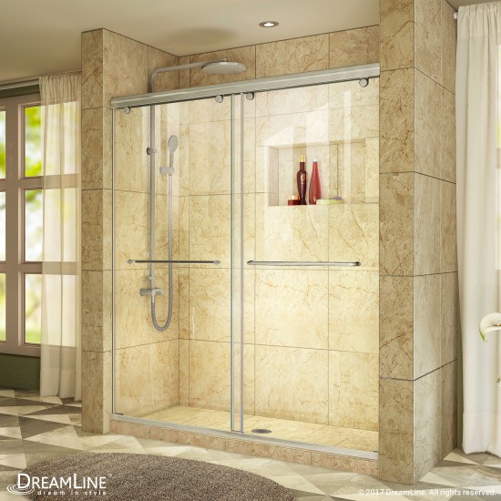 Charisma 56-60 in. W x 76 in. H Frameless Bypass Sliding Shower Door in Brushed Nickel