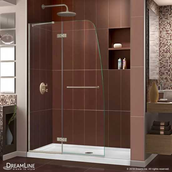 Aqua Ultra 45 in. W x 72 in. H Frameless Hinged Shower Door in Brushed Nickel