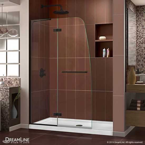 Aqua Ultra 45 in. W x 72 in. H Frameless Hinged Shower Door in Satin Black