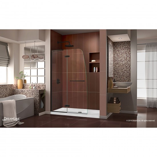 Aqua Ultra 45 in. W x 72 in. H Frameless Hinged Shower Door in Satin Black